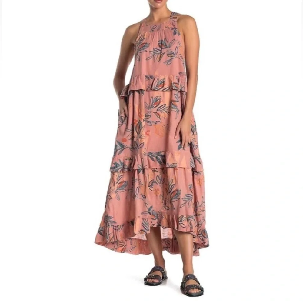 Free People Anita Tropical Printed Maxi Dress Womens Small Desert Rose Combo